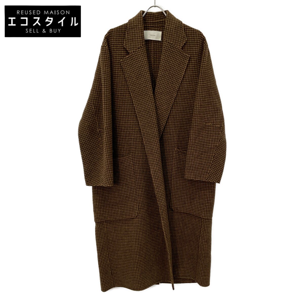 TODAYFUL トゥデイフル ﾌﾞﾗｳﾝ ｳｰﾙ ﾊｳﾝﾄﾞﾄｩｰｽ ｵｰﾊﾞｰ ﾁｪｯｸｺｰﾄ 36