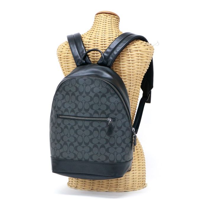 コーチ COACH ウエスト スリム バックパック PVC / レザー シグネチャー F78756 リュック デイパック バッグ メンズ レディース ユニセックス チャコール (グレー) / ブラック 中古 max19003