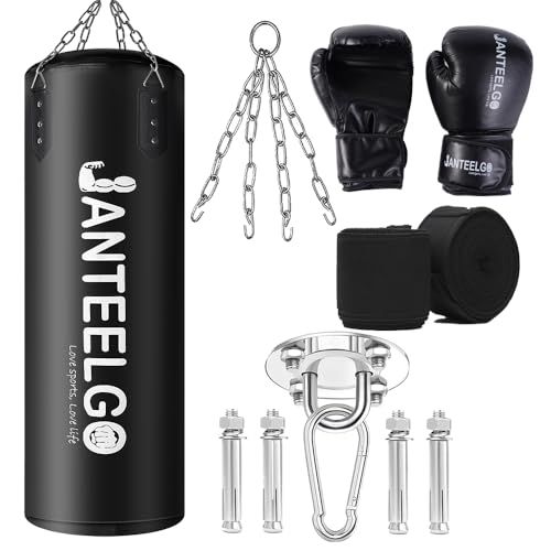 サンドバッグ 吊り式タイプ 耐久性のあるPU材質 未充填 100cm JanTeelGO サンドバッグ 自宅 家庭用からプロの格闘技ジムまで最適な12点セット ストレス発散 ボクシング 格闘技 キック 空手 サンドバッグ 男性 女性 若者向け 1a22f21f