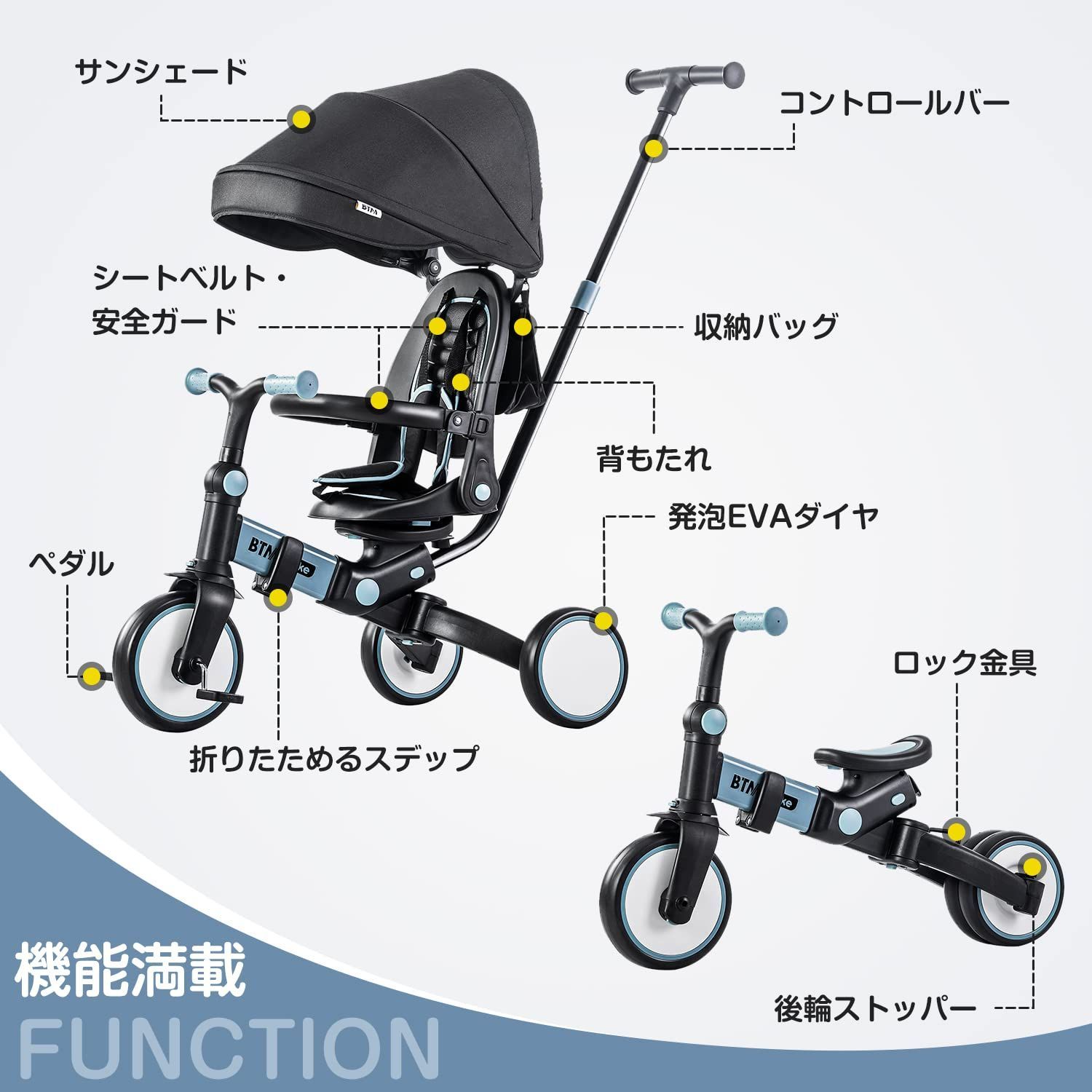 BTM 子供用三輪車 折りたたみ 三輪車 カバー ベビーカー 手押し