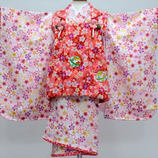 七五三 三歳 女児 被布着物フルセット 日本製 しぼの大きいちりめん地