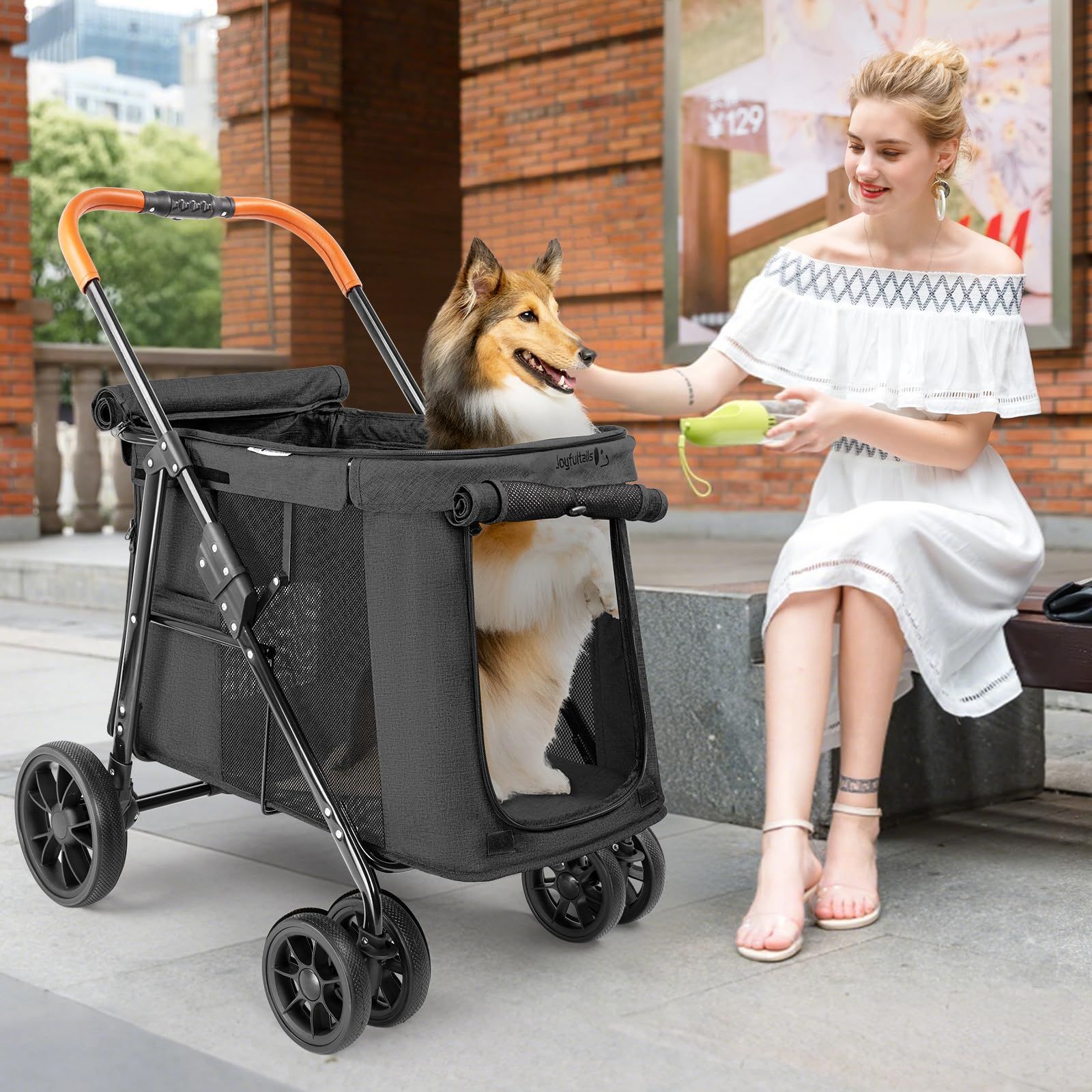 多頭用 ドッグカート ワンタッチ 折りたたみ式 中型犬 耐荷重30KG 大空間 わんわんカート 低床型 大型犬 乗り降りラクラク ペットバギー 4輪 前輪360°回転 後輪ブレーキ付き ペットカート 犬用ベビーカー お出かけ 散歩 通院 Joyfultails LE-CHANTDUCOQ_FR