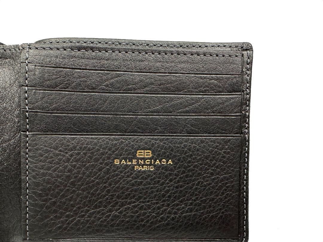 バレンシアガ レザー 財布 お札入れ 黒 ブラック 二つ折り財布 ウォレット 革ブラックレザー財布