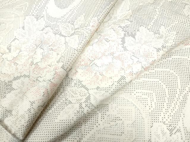 平和屋着物●本場大島紬　白大島　9マルキ　流水草花文　ロング丈　正絹　逸品　未使用　CAAW8327yc 平和屋着物○本場大島紬 白大島 9マルキ 流水草花文 ロング丈 正絹