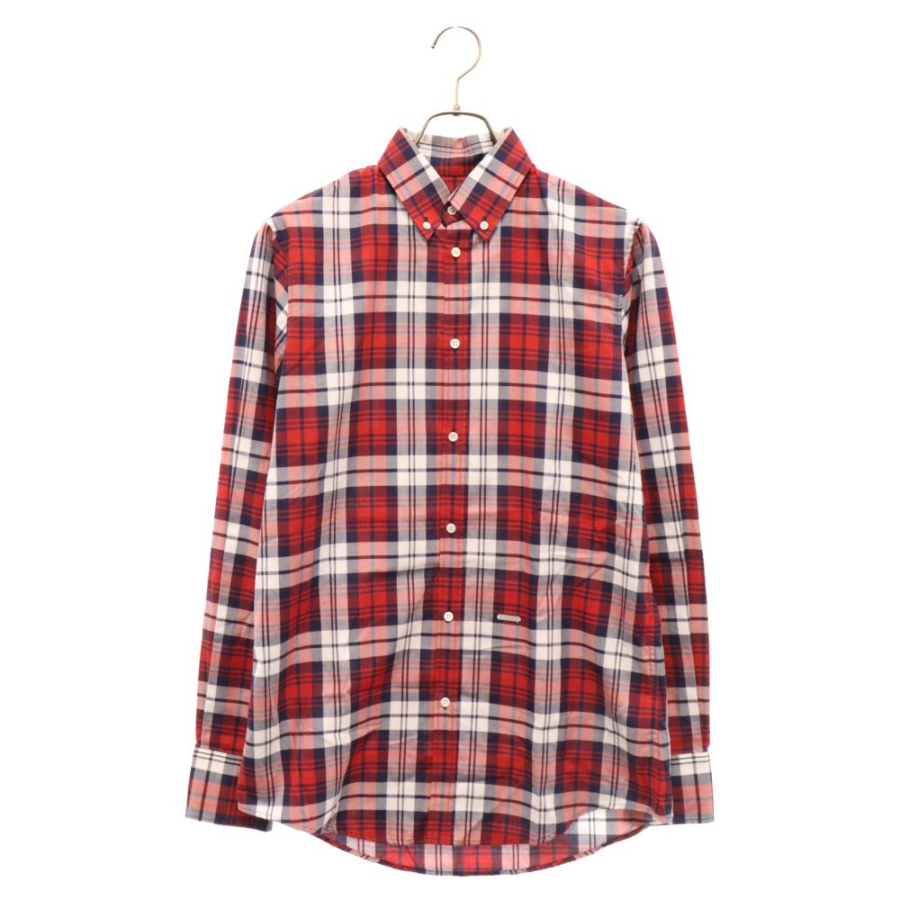 DSQUARED2 (ディースクエアード) ボタンダウンチェック柄 長袖シャツ レッド S74DL0873 S44614