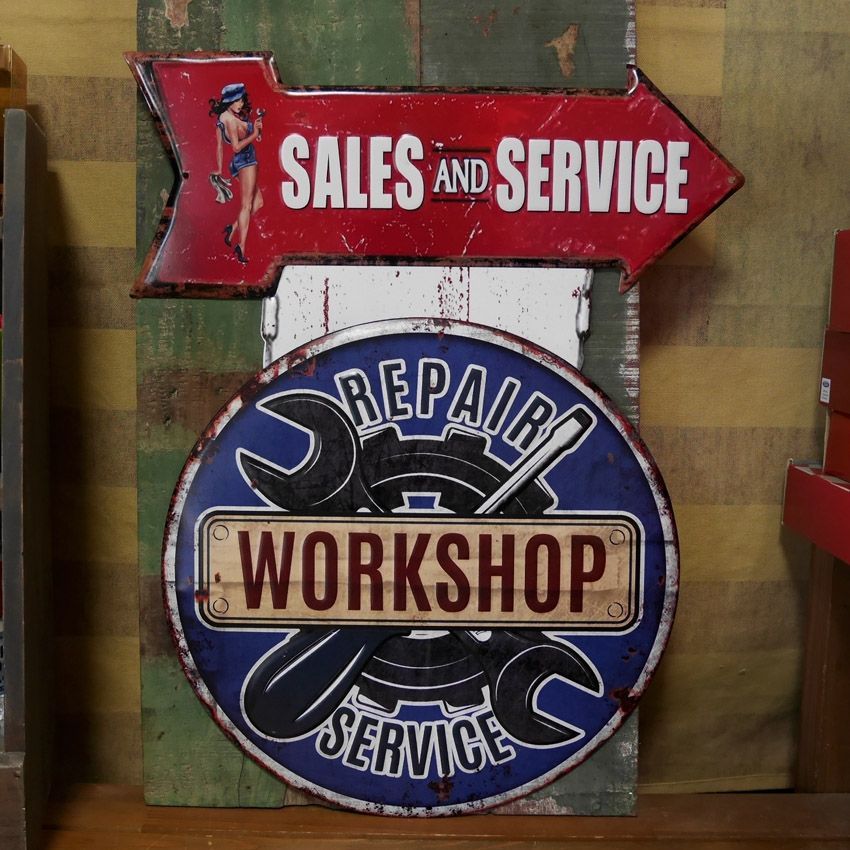 アンティーク エンボスプレート WORK SHOP ブリキ看板 インテリア