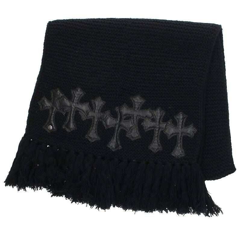 クロムハーツ クロスパッチ付きフリンジストールマフラー メンズ  