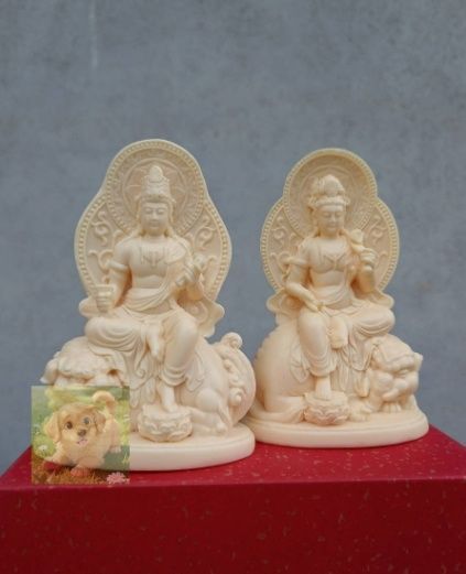 文殊菩薩 普賢菩薩 木彫仏像 仏教美術 精密細工 彫刻