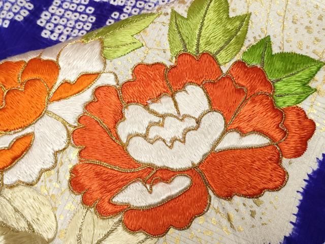 平和屋着物□豪華振袖 駒刺繍 絞り 立波舟草花文 金彩 正絹 逸品
