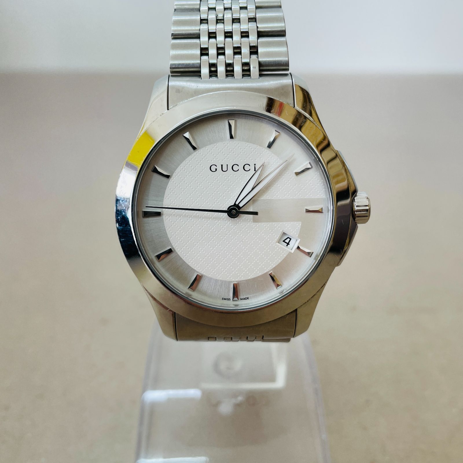 GUCCI グッチ Gタイムレス デイト 白×シルバー文字盤 クォーツ