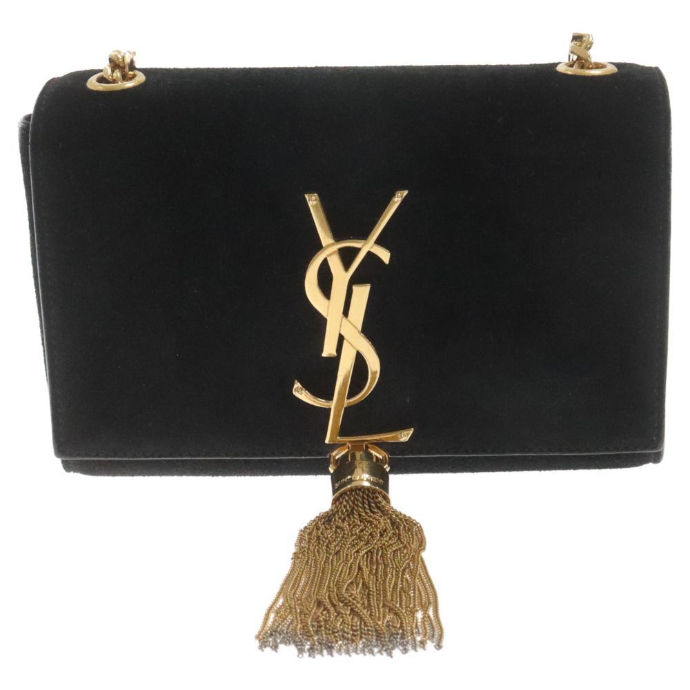 SAINT LAURENT PARIS (サンローランパリ) クラシックケイト スモール スウェード タッセル ショルダーバッグ ブラック/ゴールド 354120