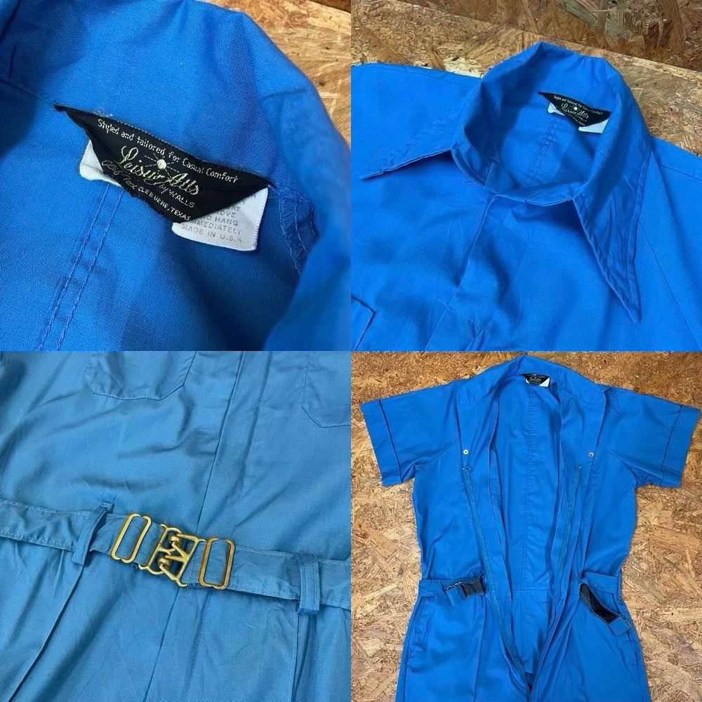 USA製 '70s ヴィンテージ 半袖オールインワン L ブルー TALON42ZIP 42