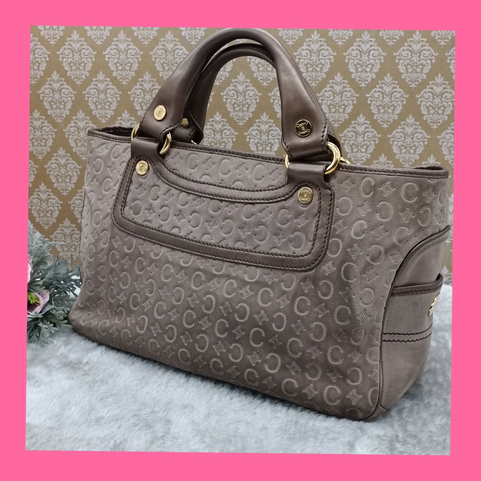 CELINE セリーヌ ブギーバッグ スエード レザー マカダム ハンドバッグ CELINE セリーヌ ブギーバッグ スエード レザー マカダム