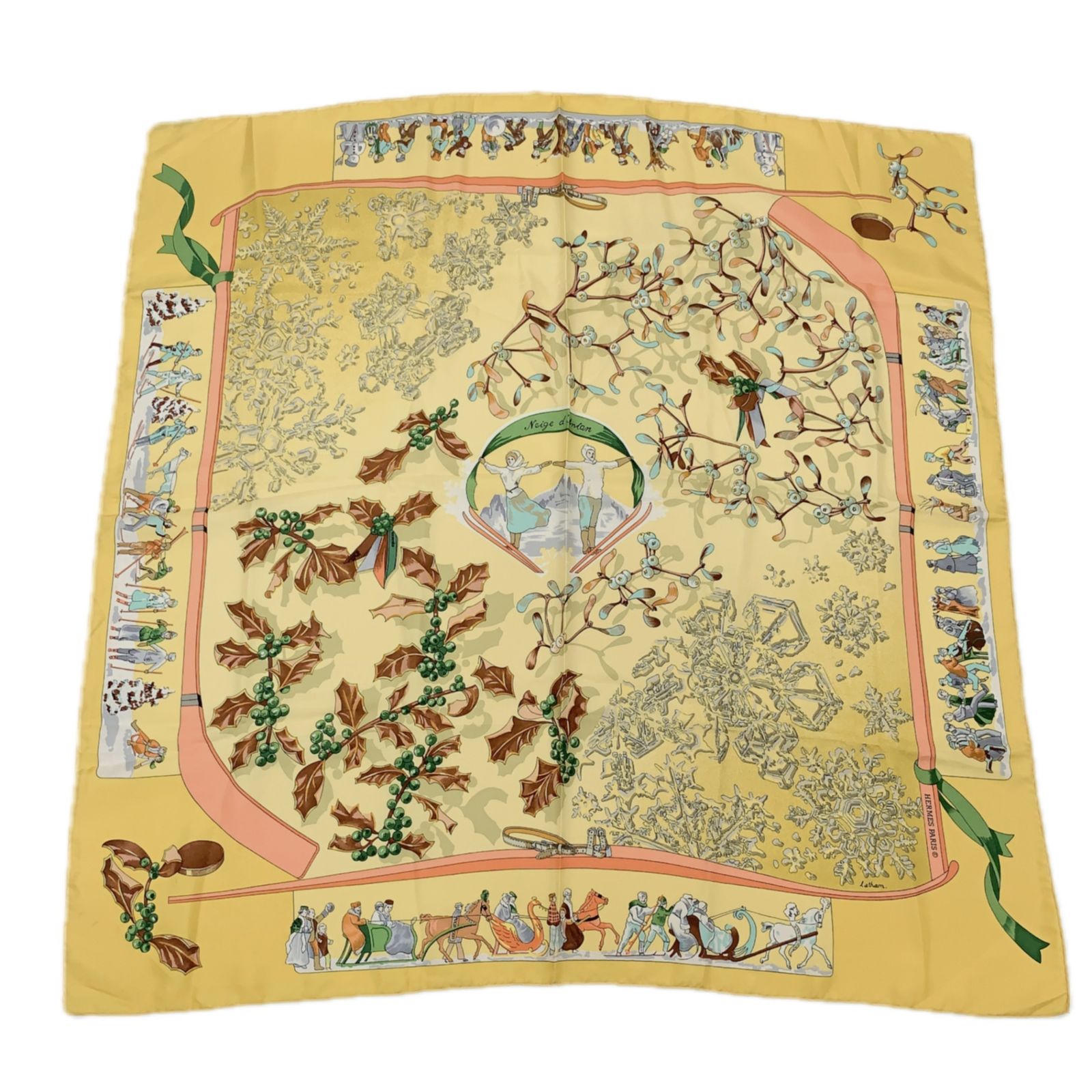 美品✨エルメス スカーフ カレ90 Neige d'Antan 去年の雪 シルク HERMES エルメス カレ90 Neige d'Antan 去年の雪 イエロー シルク100