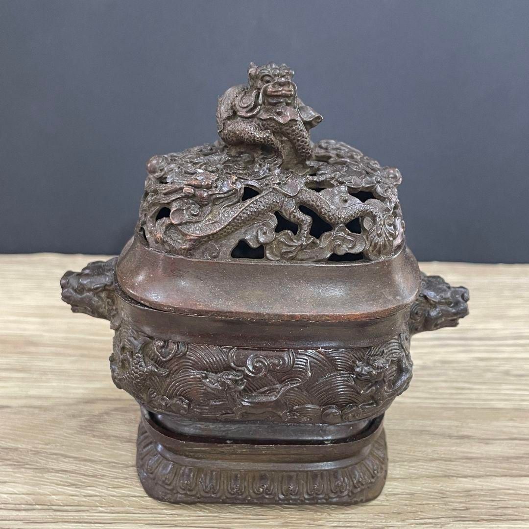銅 細工 九龍宣徳三足炉 焼香炉 仏具 香道具 装飾品 工芸品 置物