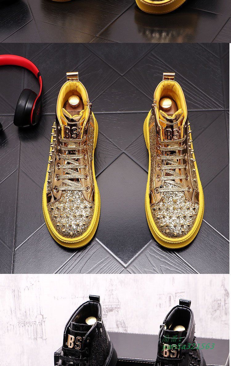  スニーカー ハイカット メンズ スタッズ ラメ グリッター 派手 レースアップ ヒールアップ シークレット ダンス 衣装 5 CM 身長UP yan a 321563 ドレス ビジネスシューズ ブーツ 革靴