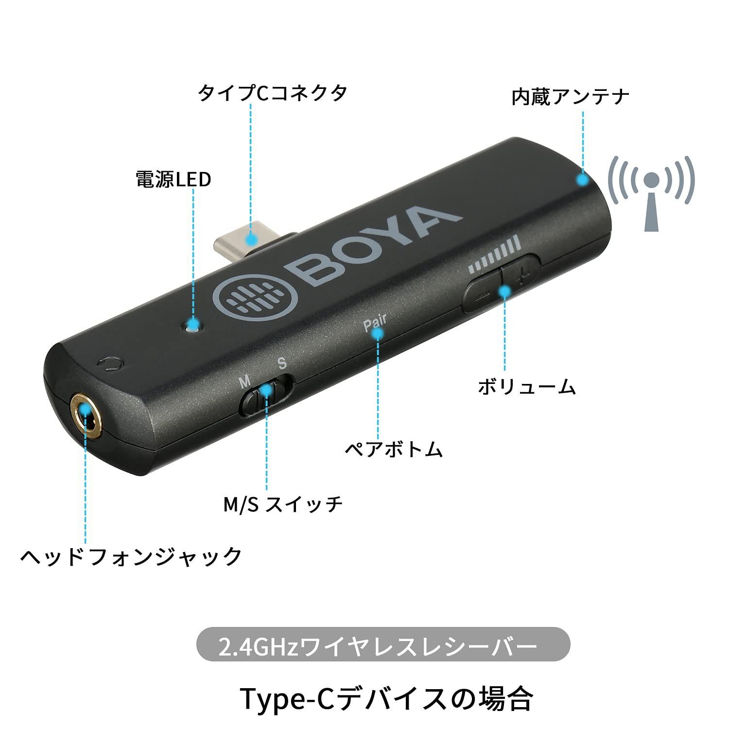 ワイヤレスピンマイクシステム 内蔵マイク/外部マイク付属 50M伝送距離-