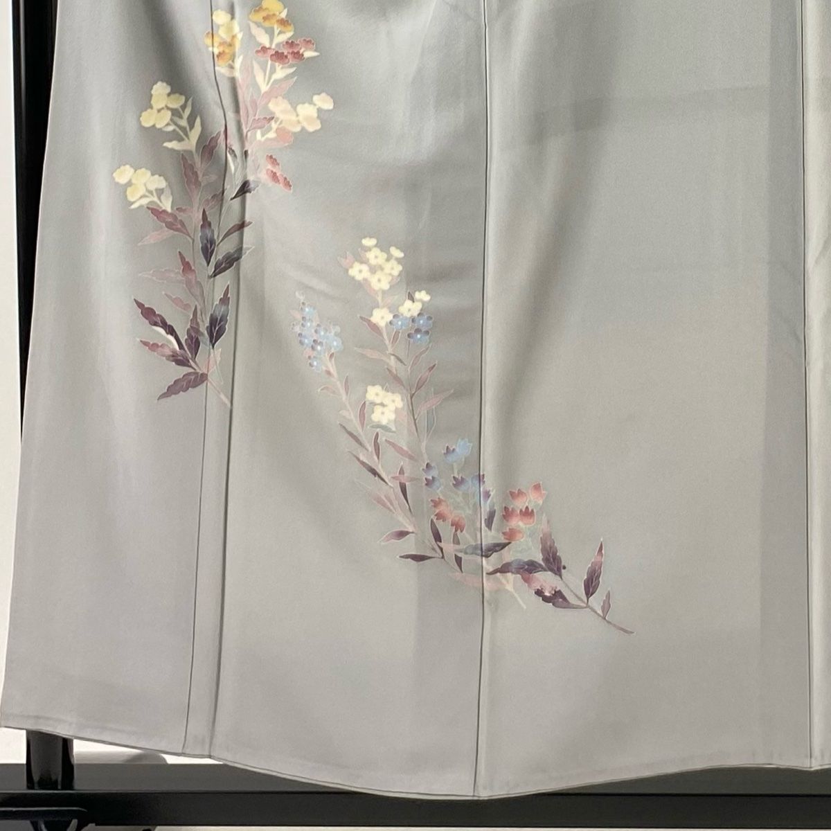 付下げ 身丈156cm 裄丈62.5cm S 袷 押田正義 加賀友禅 落款 草花 青灰色 正絹 一つ紋