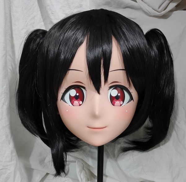 ハーフマスク 眼球付き カツラ付き 肌色 D 樹脂製 ヘッドロリータ人形 コスプレマスク 変身 仮装 着ぐるみ 二次元美少女