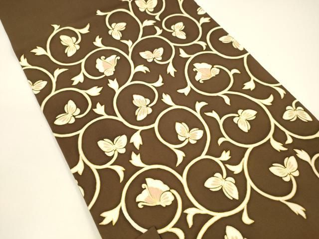 平和屋着物●塩瀬 つけ帯 駒刺繍 舞蝶唐草文 金彩 正絹 DAAY8072cm