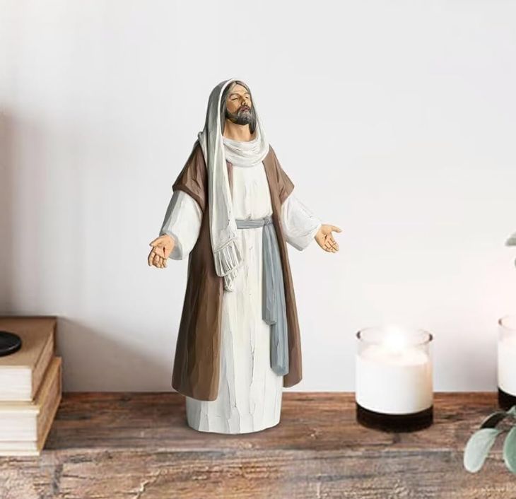 両手を広げたイエス キリスト像 手描きの聖像 宗教的なモダンな室内装飾 キリスト教のイエスの置物 宗教的な贈り物9.5インチ