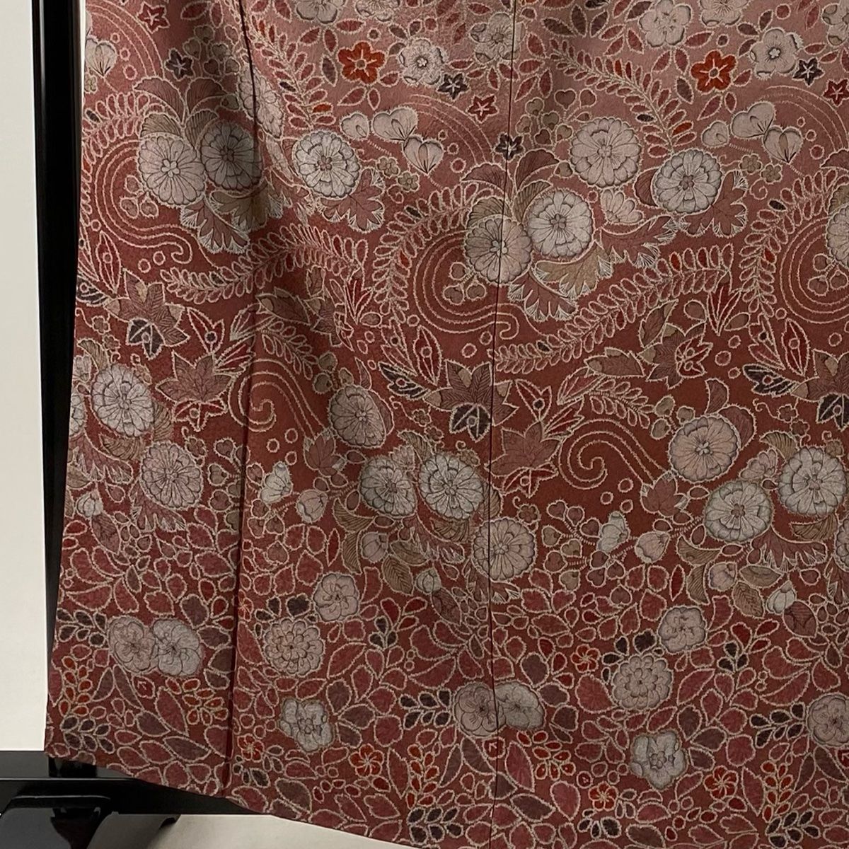 訪問着 身丈163cm 裄丈63.5cm S 袷 辻が花柄 草花 ぼかし 小豆色 正絹 秀品