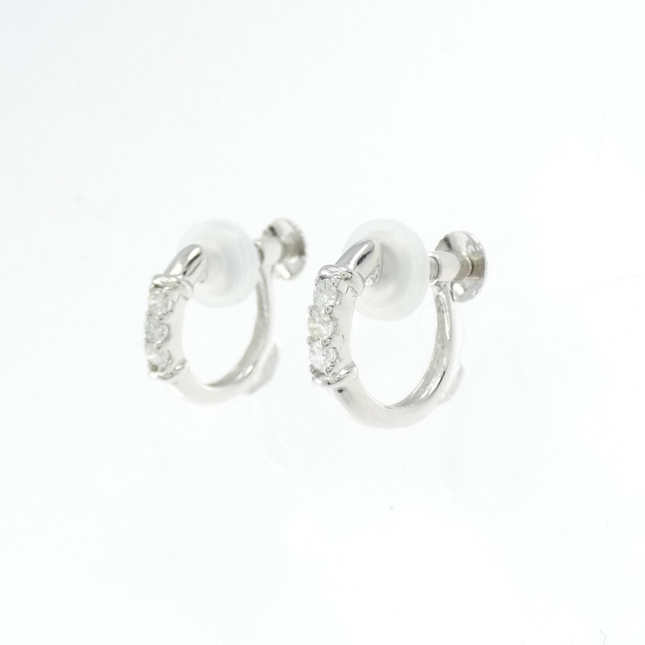 K14WG スリーストーン ダイヤモンド イヤリング 0.12CT