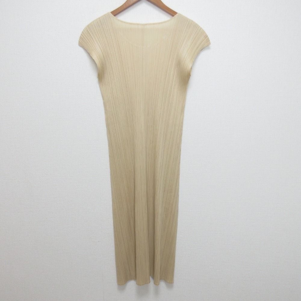 PLEATS PLEASE プリーツプリーズ イッセイミヤケ フレンチスリーブ ワンピース PP23-JH148 サイズ3 ベージュ レディース 古着