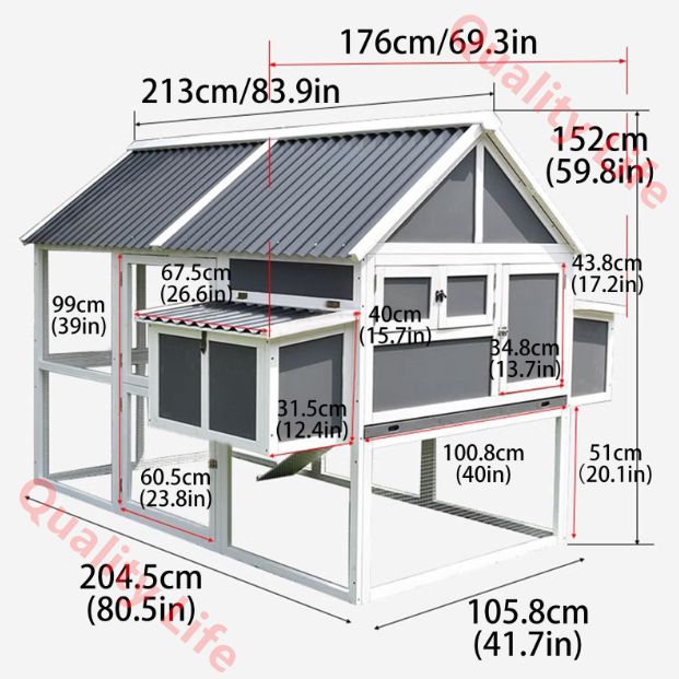 漏れ防止トレイ付き木製ウサギ小屋