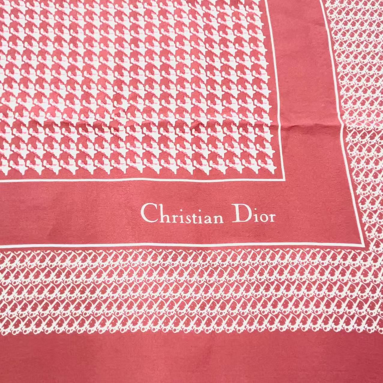 Christian Dior ハウンドトゥース スカーフ DIOR ハウンドトゥースロゴパターンスカーフ レッド／ホワイト