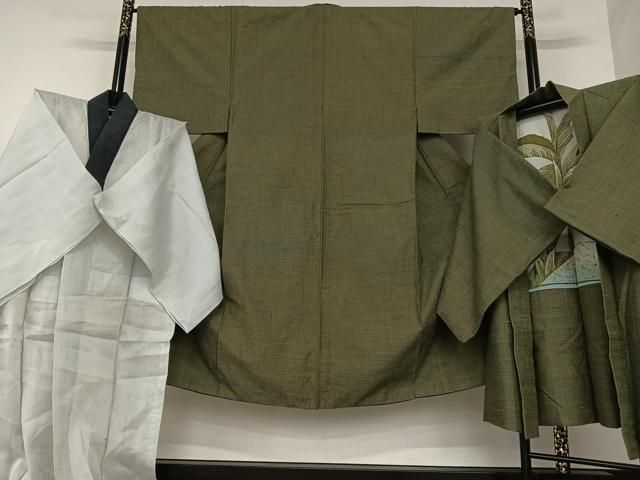 平和屋着物▽男性　結城紬　杢　アンサンブル　長襦袢(単衣)セット　霞文　正絹　逸品　AAAV7481zg 平和屋着物▽男性 結城紬 杢 アンサンブル 長襦袢(単衣)セット 霞文