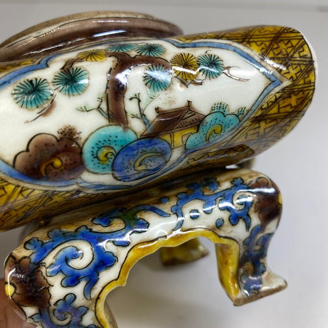 江戸後期~明治　青九谷　獅子香炉　木箱付　高さ14㎝　東Y6-0723⑤トヒトコ 江戸後期~明治 青九谷 獅子香炉 木箱付 高さ14㎝ 東Y6-0723⑤トヒトコ