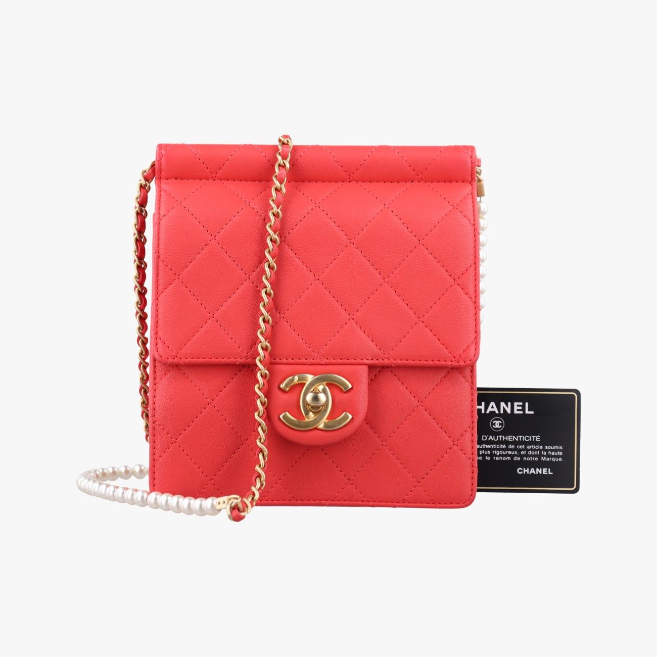 シャネルChanel縦型シックパールフラップ レッド ラムスキン AS0580 27686544
