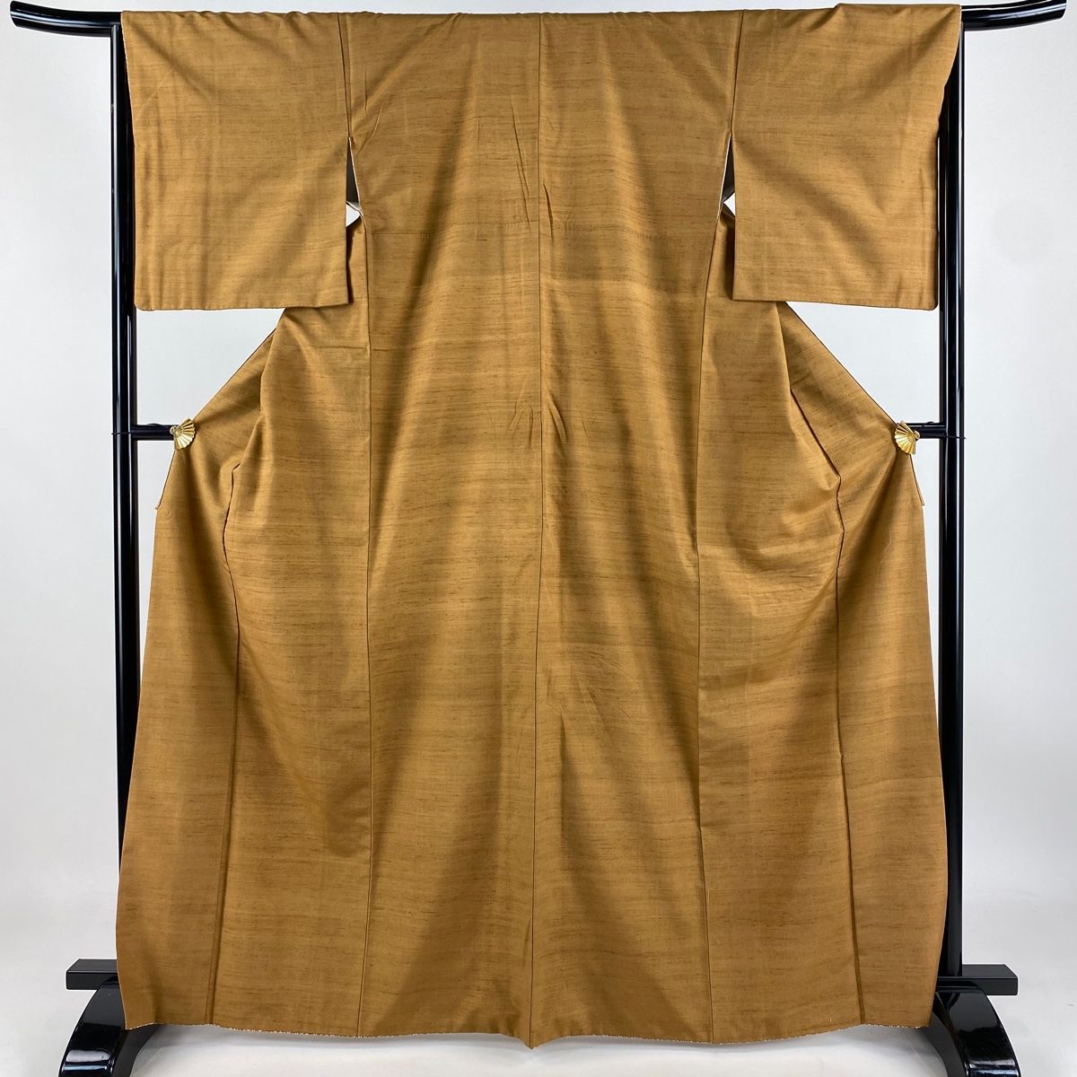 紬 身丈166.5cm 裄丈66cm M 袷 山吹茶色 正絹 秀品