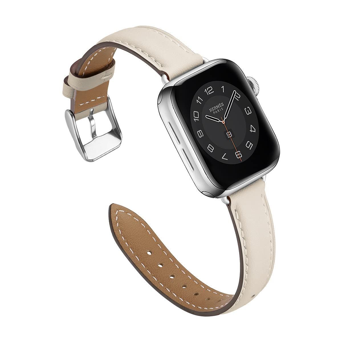 【人気商品】レザー製 本革 バンド ビジネス バンド アップルウォッチ レディース用 41mm 40mm iWatchSE2/SE 38mm レザー Series9/8/7/6/5/4/3/2/1に対応 細い帯 革 (アイボリー・ Watch Apple シル
