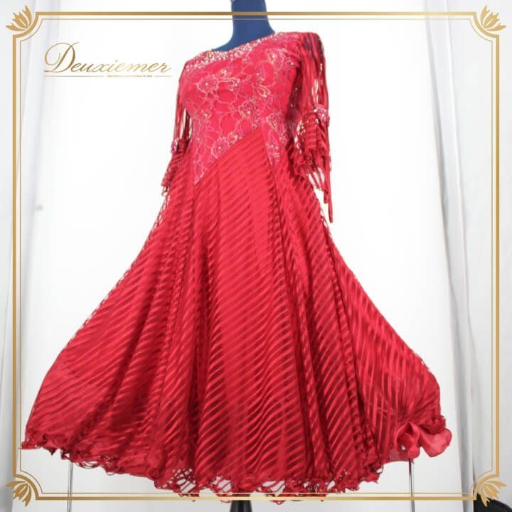 社交ダンス 衣装 スタンダード ドレス ワンピース パーティ衣装 ステージ衣装 レディース オールシーズン prima boutique プリマブティック 赤 ラインストーン レッド系 セクシーエレガント おしゃれ ダンス用ドレス