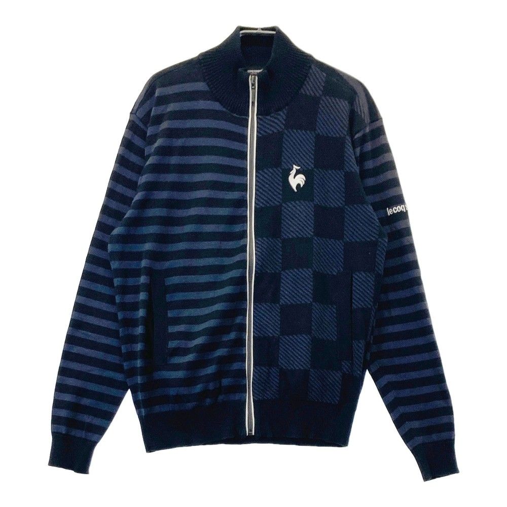 サイズ：M LE COQ GOLF ルコックゴルフ  ニット ジップジャケット ボーダー×チェッカー柄 ブラック系 [240101363253] ゴルフウェア メンズ ストスト