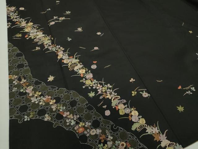 平和屋着物●中国三大刺繍　相良刺繍　総刺繍　本場大島紬　訪問着　雪輪花文　金糸　正絹　逸品　DAAS3170ps 平和屋着物○中国三大刺繍 相良刺繍 総刺繍 本場大島紬 訪問着 雪輪花