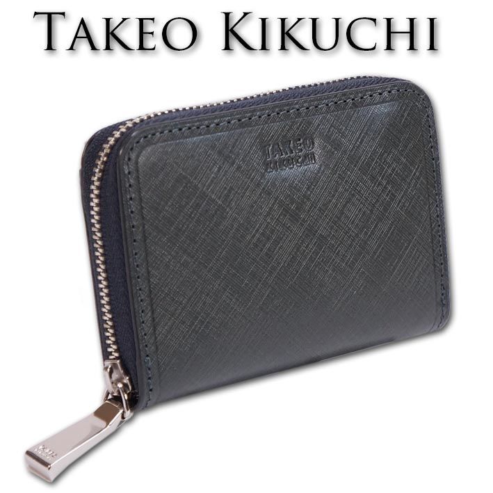 タケオキクチ TAKEO KIKUCHI ラウンドファスナー 牛革 コインケース 兼 パスケース シグマ グリーン系 メンズ レザー 箱なし