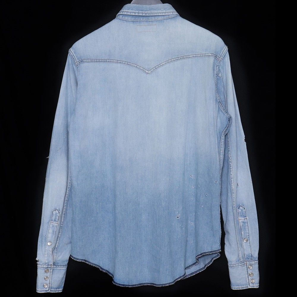 SAINT LAURENT ダメージ加工デニムウエスタン長袖シャツ Mサイズ