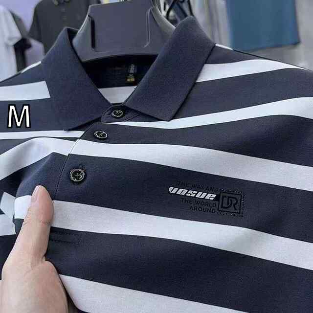 [M]春 コーデ メンズ 用 服 シンプル ファッション オシャレ 大人 かっこいい 大きいサイズ ストリート 紳士服 半袖 ポロ シャツ 薄手 ビジネス カジュアル ワイド ストライプ T シャツ トップス 