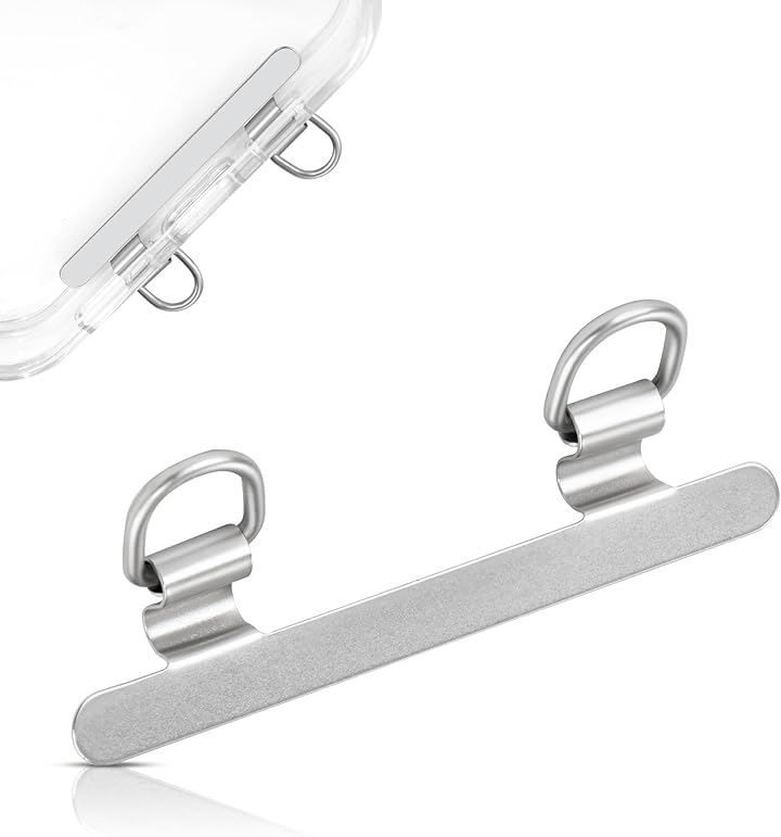 Takyu, Just Pinch, Fall Prevention Smartphone Strap Holder, 2-Port Cell Phone Strap Holder, Tag Holder with Anti-Scratch Film, Anti-Float Design, 0.2 mm, Can be sandwiched between ultra-thin metal smartphone cases, no impact on charging, compatible with all models (silver)