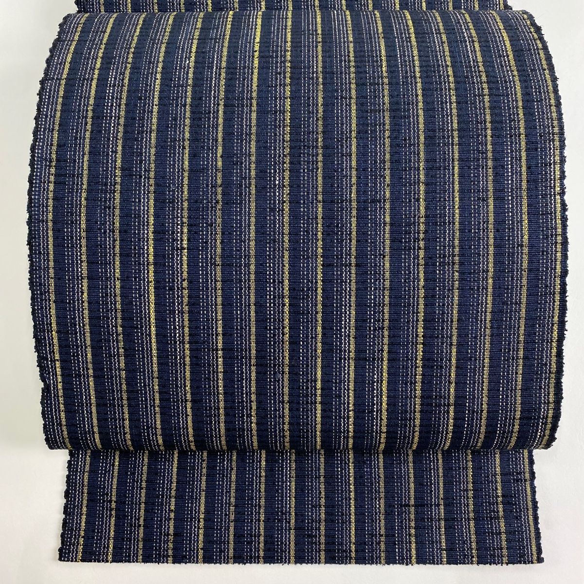 名古屋帯 美品 秀品 裂織八寸 八寸名古屋帯 松葉仕立て 縞 濃紺