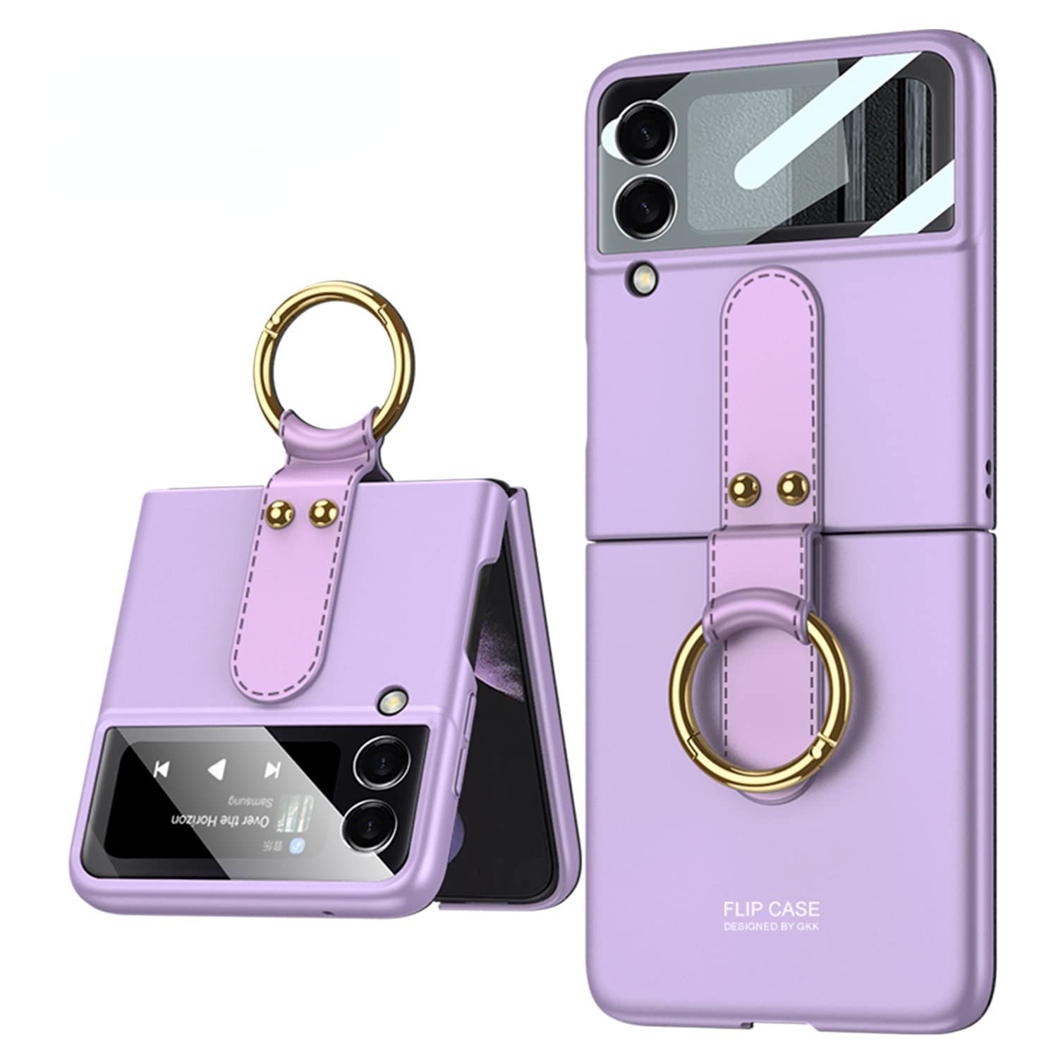 【在庫処分】for Case Samsung Galaxy Z otter】 Flip4Samsung Galaxy Z Flip 【Lazy 4用保護ケース、、PC材質ハードケース、指輪付き スリム携帯ケース (purple)