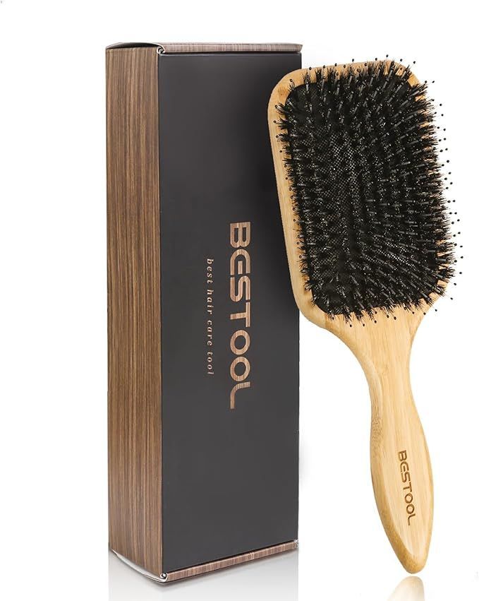 【在庫処分】BESTOOL ヘアブラシ 豚毛 くし 木製 櫛 パドルブラシ メンズ レディース こども ヘアケア 高 コーム サラサラ 艶髪 髪質改善（M号）