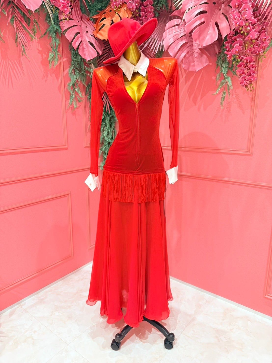 社交ダンス ジャンティ gentil スポンサードレス ショーダンス レッド 赤 サイズM