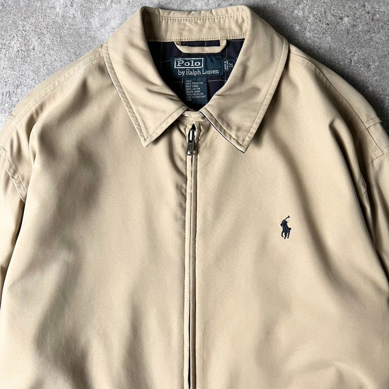 90s POLO RALPH LAUREN スムース 素材 スイングトップ ジャケット M 90年代 ポロ ラルフローレン ベージュ ライナー付き