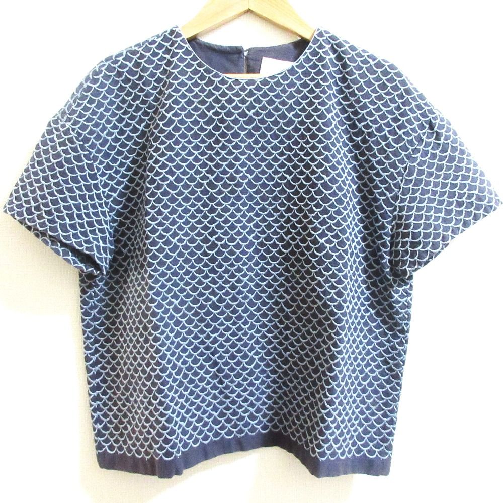 mina perhonen laundry ミナペルホネンランドリー mermaid ショートスリーブ カットソー ブラウス サイズ36 ネイビー レディース 古着