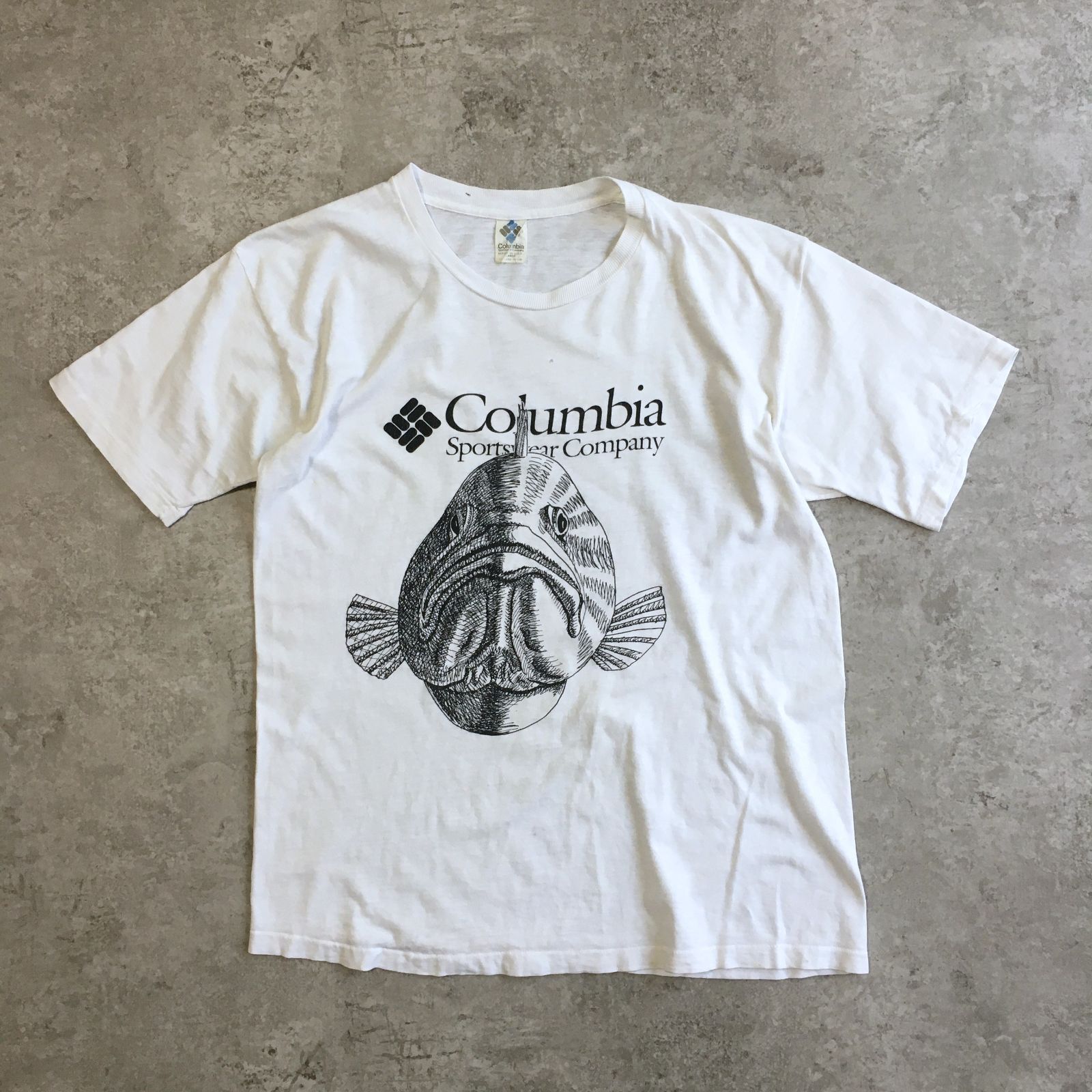 90s USA製 Columbia Fish Double sided print T-shirt コロンビア 魚 