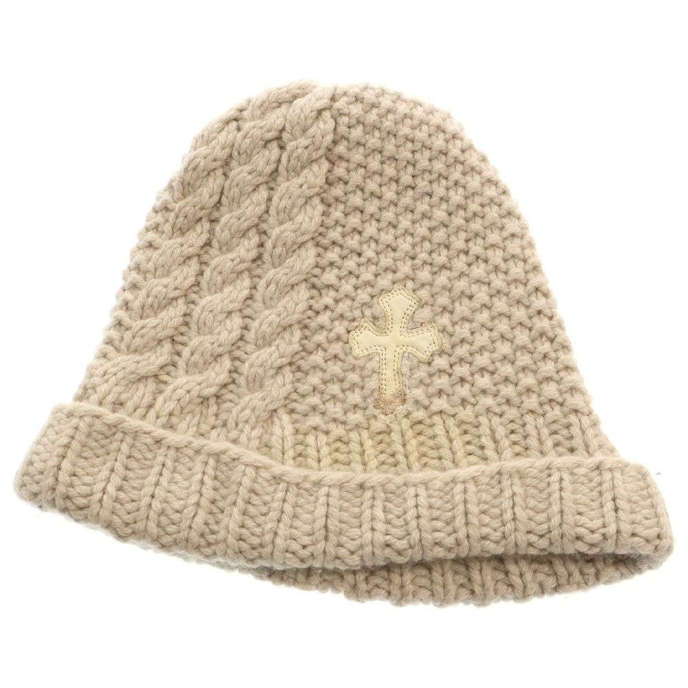 CHROME HEARTS (クロムハーツ) MOSS CABLES HAND/KNIT ケーブルモス クロスパッチ クロスボール ビーニー ニット帽 ニットキャップ ベージュ
